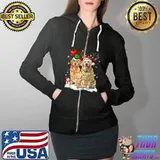 Funny golden Retriever Couple Santa Hat Light Reindeer In Snow T-Shirt Full Zip Hooded