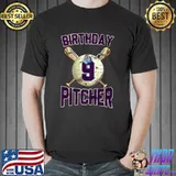 Funny kids 9th Birthday Boy Pitcher Baseball Shirt For Boys Softball T Shirt