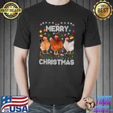 Funny Merry Christmas Chicken Shirt Santa Hat Lights Xmas Funny T-Shirt
