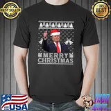 Funny Merry Christmas Trump Wear Santa Hat Ugly Christmas Sweater T- Unisex