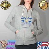 Funny surf Life Eat Sleep Surf Repeat Surfing Surfer Beach Ocean T-Shirt Full Zip Hooded