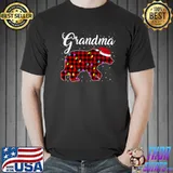 Grandma Bear Shirt, Red Buffalo Plaid Grandma Bear Pajama T-s Unisex