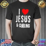 Grunge I Love JESUS & CURLING, Christian Vintage Shirt Unisex