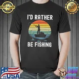 I'd Rather Be Fishing Retro Sunset Fisherman Men's Fish Premium T-Shirt