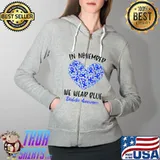In November we Wear Blue Cure Diabetes Awareness Love Heart T-Shirt Full Zip Hooded