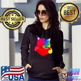 Official bunte Katze mit roten Herz Kunst Regenbogen Kater Pop Art Shirt