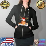 Official funny Xmas Lighting Reindeer Santa Hat Pancake Christmas T-s Full Zip Hooded