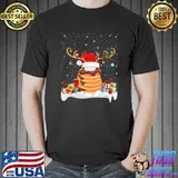 Official funny Xmas Lighting Reindeer Santa Hat Pancake Christmas T-s Unisex