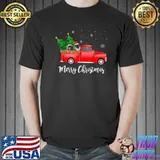 Official keeshond Dog Riding Red Truck Christmas T Shirt