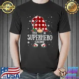 Official Superhero Gnome Buffalo Plaid Matching Family Christmas T Shirt