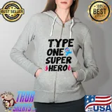 Official type 1 Superhero Diabetes Awareness T-Shirt Full Zip Hooded