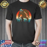 Official Vintage Retro Bigfoot Playing Baseball Cool Bigfoot Baseball T Shirt Unisex