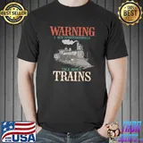 Official Warning May Spontaneously Talk About Trains Funny Vintage T-shirt