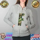 Original capital Letter F Initial - First Last Name Camo Monogram T-Shirt Full Zip Hooded