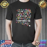 Original It's Fine I'm Fine Everything Is Fine Christmas Ugly Lights T-Shirt