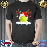 Original Tennis Sports Lover Reindeer Santa Hat Tennis Ball Christmas Premium T-Shirt Unisex