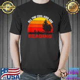 Premium All The Cool Kids Are Reading Tree Silhouette Retro Vintage T-Shirt