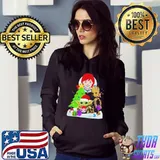 Premium Awesome santa bigfoot and baby Yoda hug wendy's snow christmas tree shirt