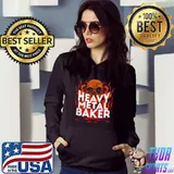 Premium Brutal Heavy Metal Crew Heavy Metal Baker Skull On Flames T-shirt