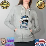 Premium first Time Mom Est. 2022 Messy Bun Xmas Lights Santa Hat T-Shirt Full Zip Hooded