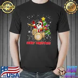 Premium Funny Merry Christmas Drum And Santa Drummer Lover Xmas T-Shirt