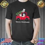 Premium Merry Christmas Red Truck Cat Lover Pajama T-Shirt