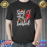 Premium Sweet But Twisted Candy Cane Christmas Hat Santa In Snow T- Unisex