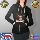 Premium xmas Lighting Reindeer Santa Hat Darts Christmas T-s Full Zip Hooded