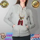Reindeer Plaid Deer Buffalo Holiday Christmas T-Shirt Full Zip Hooded