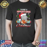 Top I Want A Hippopotamus For Christmas Xmas Lights Santa Hippo T- Unisex