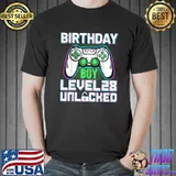 Top mens Gamer 28th Birthday Boy Level Unlocked 28 Years Old Birthday T Shirt