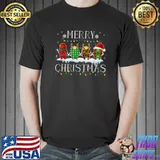 Top Santa Hat Xmas Leopard Plaid Reindeer Merry Christmas Teeth T-Shirt Unisex