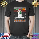 Top Ugly Dabbing Snowman Christmas Basketball Ball Sport Xmas T Shirt Unisex