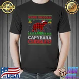 Top Warm Snuggles And Capybara Cuddles Ugly Sweater Christmas T- Unisex