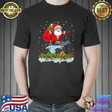 Top Xmas Funny Santa Claus Riding Hammerhead Shark Christmas T-Shirt Unisex