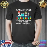 Awesome 2021 Covid Vaccine Christmas Lights Ornament The One Where T-Shirt Unisex