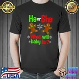 Christmas Gender Reveal Gingerbread Cookie He or She Baby T-Shirt