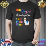 Cute 100 Days of Kindergarten No Probllama Llama Teacher T-Shirt Unisex
