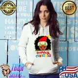 Cute Afro Black Girl Glasses Santa Melanin Merry Christmas T-Shirt