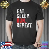 Eat Sleep Run Repeat Track And Field Marathon Running Retro T-Shirt