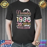 Floral 35 Birthday Made in November 1986 35 Years Old T Shirt