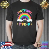 Funny 100th Day Of Pre-k Happy 100 Days of school Rainbow Hearts T-Shirt