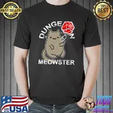 Funny Dungeon Meowster Nerdy Gamer Cat Dice 20 T-shirt