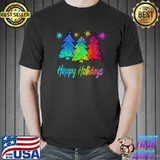 Funny Happy Holidays Colorful Stained Glass Christmas Trees T-Shirt