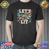 Funny Let's Get Lit Drinking Santa Hat Christmas Lights T-shirt