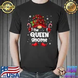 Funny Queen Gnome Buffalo Plaid Christmas Tree Family Xmas T Shirt Unisex