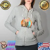 Funny Thankful Leopard Flower Pumpkin Flower T Shirt Full Zip Hooded