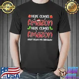 here Comes Sleigh Right Down My Driveway Red Plaid Christmas Tee Shirt