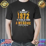 January 1972 50 Years Of Being Awesome Limited Edition T-Shirt Unisex