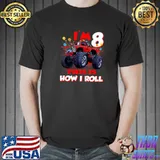Kids 8 Year Old Shirt 8th Birthday Boy Monster Truck Car T-Shirt Unisex